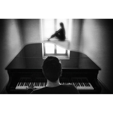 The Pianist And His Muse Gold Ornate Wood Framed Art Print with Double Matting by Schleicher-Schwarz, Roswitha