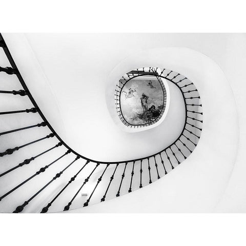 La Escalera White Modern Wood Framed Art Print by Antonio Trivino, Jose
