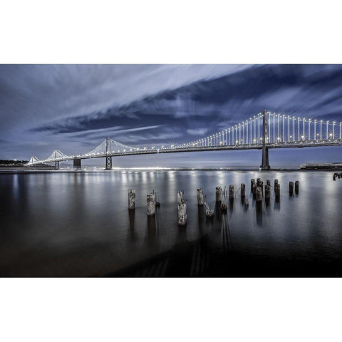 The Bay Bridge Lights San Francisco Black Modern Wood Framed Art Print with Double Matting by Harriman, Toby