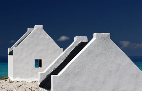 Bonaire Slaves Huts White Modern Wood Framed Art Print with Double Matting by Hawerkamp, Hans-Wolfgang