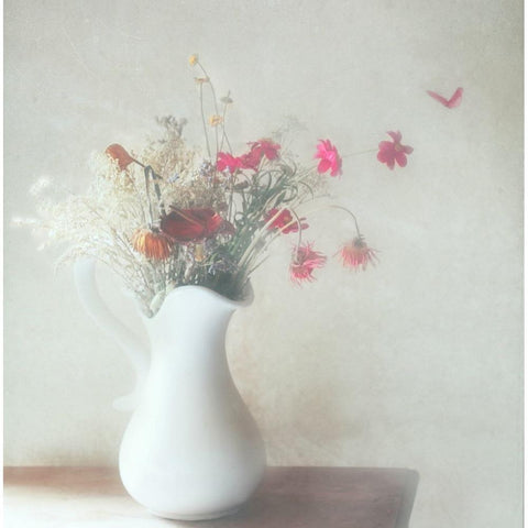 A Bunch Of Flowers White Modern Wood Framed Art Print by Devos, Delphine