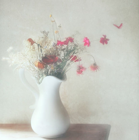 A Bunch Of Flowers White Modern Wood Framed Art Print with Double Matting by Devos, Delphine