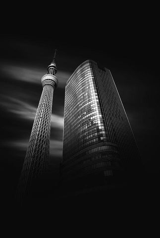 Tokyo Skytree White Modern Wood Framed Art Print with Double Matting by Watanabe, Takeru