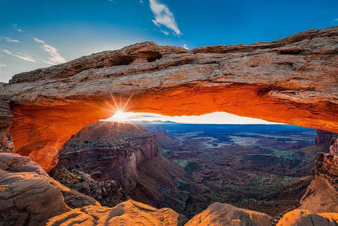 Sunrise At Mesa Arch White Modern Wood Framed Art Print with Double Matting by Zheng, Michael