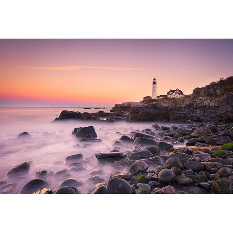 Portland Headlight Gold Ornate Wood Framed Art Print with Double Matting by Zheng, Michael