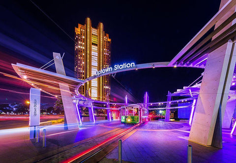 Uptown Dallas White Modern Wood Framed Art Print with Double Matting by Zheng, Michael