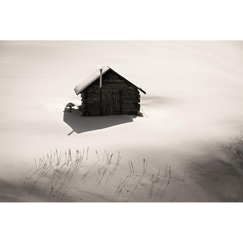 Hut With Chimney White Modern Wood Framed Art Print by Miribung, Vito