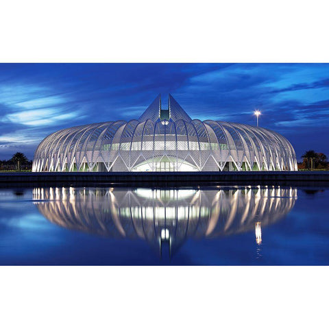 Polytechnic University Of Florida At Night White Modern Wood Framed Art Print by Fleckenstein, Martin