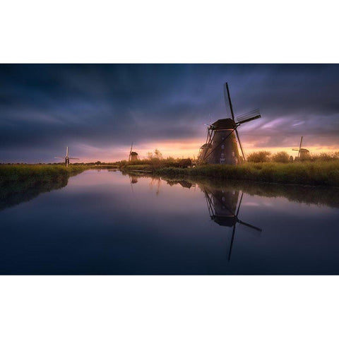 Kinderdijk Windmills Gold Ornate Wood Framed Art Print with Double Matting by M. Garcia, Jesus