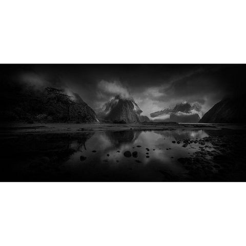 Milford Sound Gold Ornate Wood Framed Art Print with Double Matting by Graeme