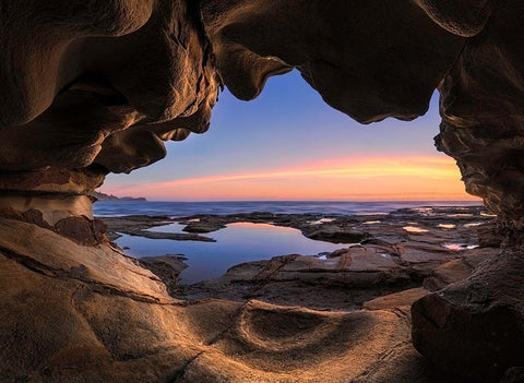 Sea Cave Black Ornate Wood Framed Art Print with Double Matting by Zhu, Jingshu