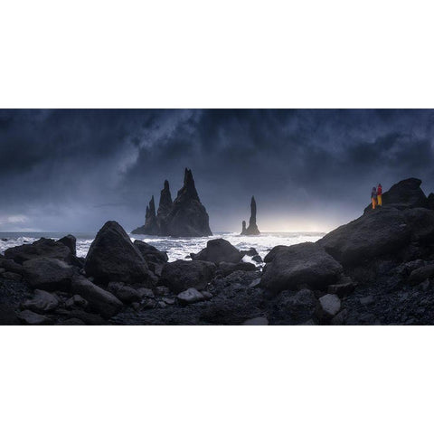 Reynisdrangar Black Modern Wood Framed Art Print with Double Matting by F. Turienzo, Carlos