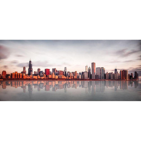Sunrise At Chicago Gold Ornate Wood Framed Art Print with Double Matting by Kopczynski, Marcin