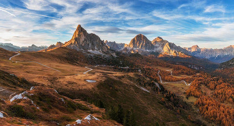 Autumn In Dolomites White Modern Wood Framed Art Print with Double Matting by Krivec, Ales