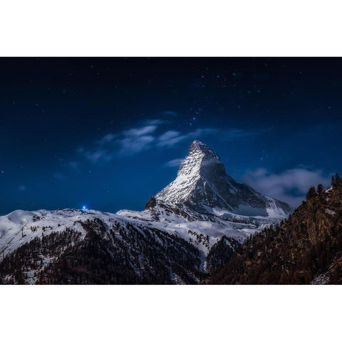 Full Moon At Matterhorn White Modern Wood Framed Art Print by Gonzalez Vera, Jesus