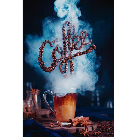 Smell The Coffee Black Modern Wood Framed Art Print with Double Matting by Belenko, Dina