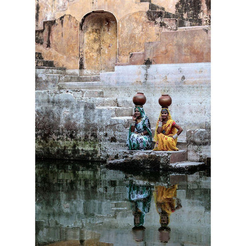 Stepwell Reflections Black Modern Wood Framed Art Print with Double Matting by Moss, Susan