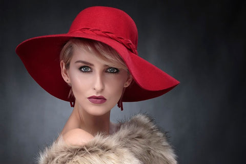 AmberS Red Hat White Modern Wood Framed Art Print with Double Matting by Wilkinson, Hugh