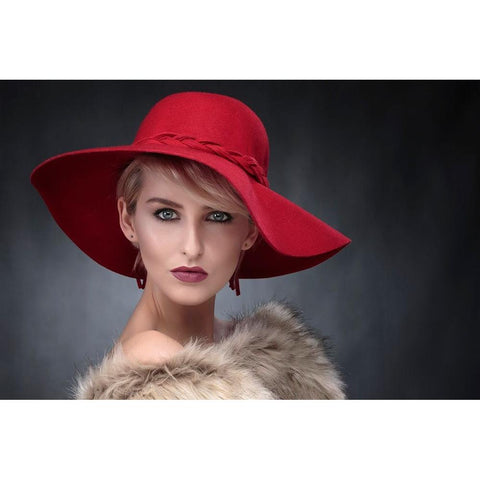 AmberS Red Hat Black Modern Wood Framed Art Print by Wilkinson, Hugh