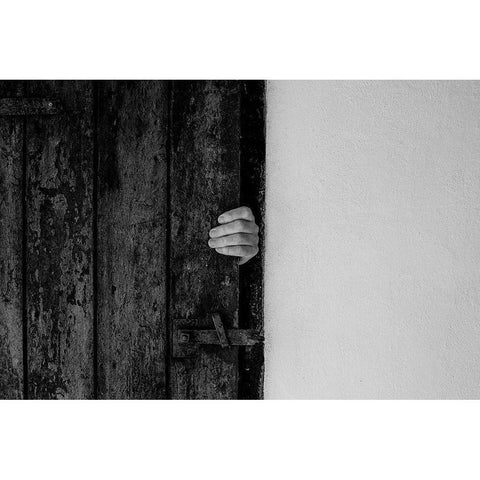 Hand On Door Black Modern Wood Framed Art Print by Schuster, Inge