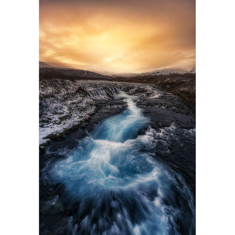 Bruarfoss Gold Ornate Wood Framed Art Print with Double Matting by Ruiz Dueso, Jorge