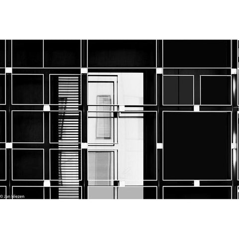 Direct And Reflection White Modern Wood Framed Art Print by Niezen, Jan