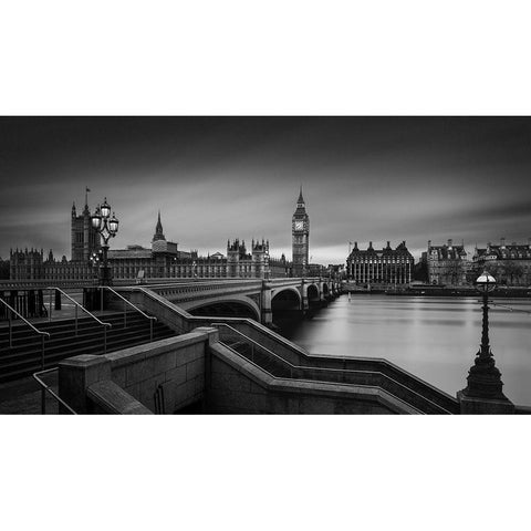 Westminster Bridge Black Modern Wood Framed Art Print with Double Matting by Lopez, Oscar