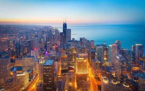 The Magnificent Mile White Modern Wood Framed Art Print with Double Matting by Zheng, Michael