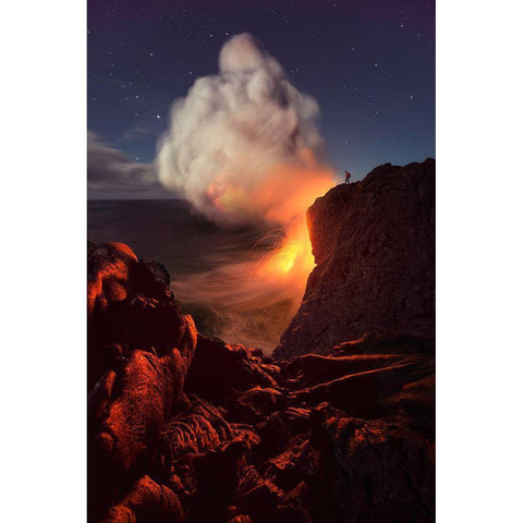 Face Of Fire White Modern Wood Framed Art Print by Cia, Inigo