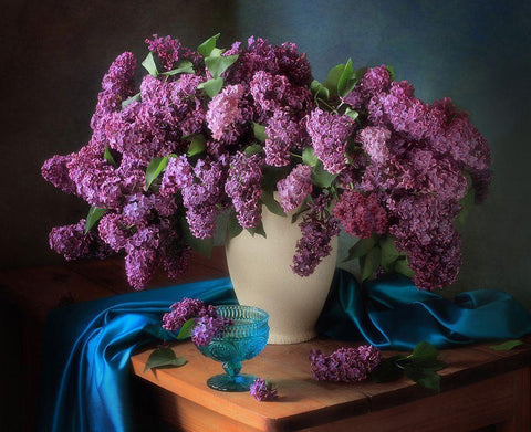 Still Life With Fragrant Lilac White Modern Wood Framed Art Print with Double Matting by Skorokhod, Tatyana