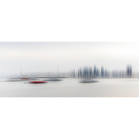 Boats In The Harbour Black Modern Wood Framed Art Print by Adams, Richard