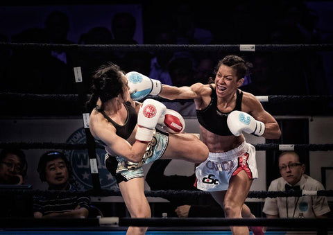 Fighters White Modern Wood Framed Art Print with Double Matting by Zhao, Henry