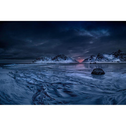 Skagsanden Beach Lofoten Gold Ornate Wood Framed Art Print with Double Matting by Olsson, Ronny