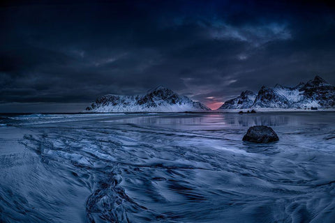 Skagsanden Beach Lofoten Black Ornate Wood Framed Art Print with Double Matting by Olsson, Ronny