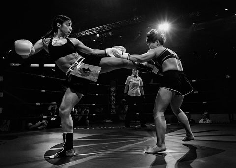 Kickboxing Fighting White Modern Wood Framed Art Print with Double Matting by Zhao, Henry