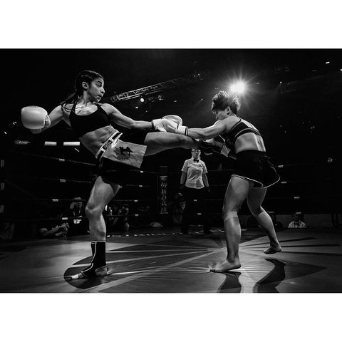 Kickboxing Fighting Black Modern Wood Framed Art Print by Zhao, Henry