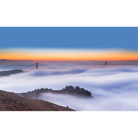 The Golden Gate Bridge In The Fog White Modern Wood Framed Art Print by Qiu, Jenny