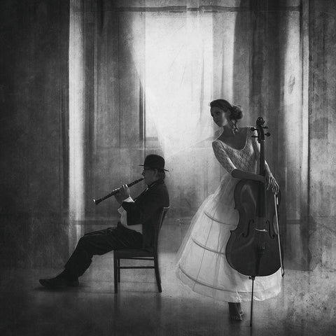 Pause For Cello White Modern Wood Framed Art Print with Double Matting by Schleicher-Schwarz, Roswitha