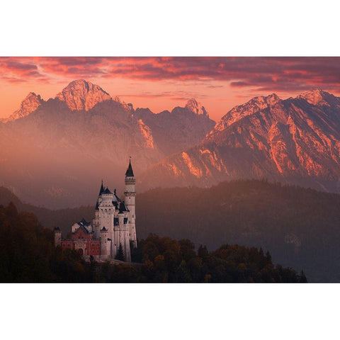 Red Morning Above The Castle White Modern Wood Framed Art Print by Rericha, Daniel