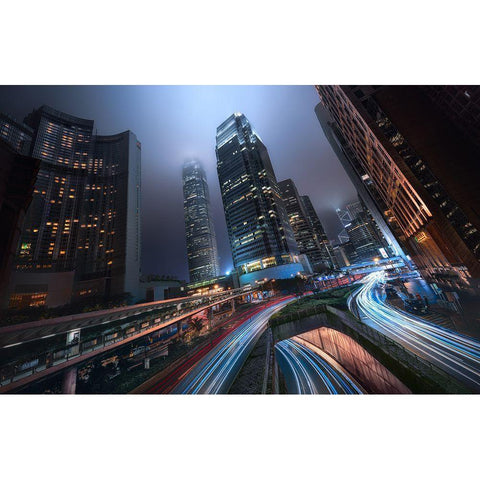 Hong Kong City Lights Black Modern Wood Framed Art Print with Double Matting by M. Garcia, Jesus