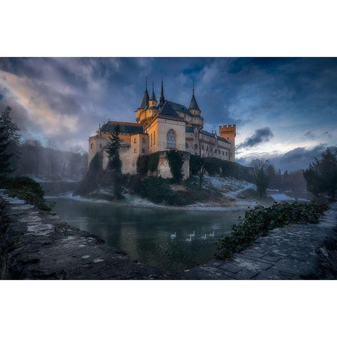 Bojnice Castle Black Modern Wood Framed Art Print with Double Matting by Vazan, Karol