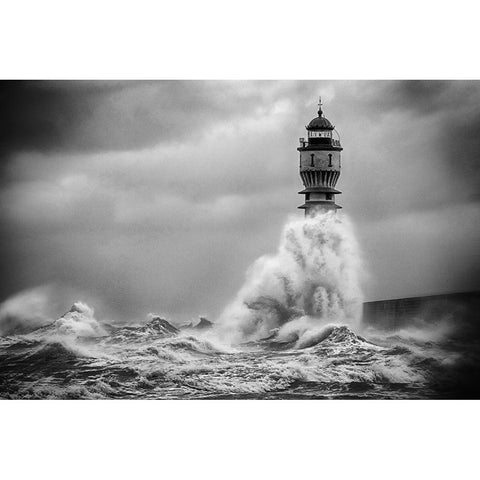 La Vague White Modern Wood Framed Art Print by Pecqueux, Stephane