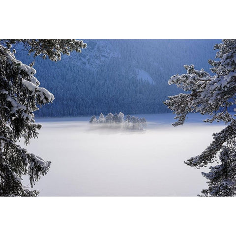 Fog Over Frozen Lake Gold Ornate Wood Framed Art Print with Double Matting by Maier, Norbert