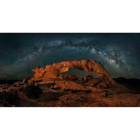 Milky Way Over The Sunset Arch Gold Ornate Wood Framed Art Print with Double Matting by Zhu, Hua