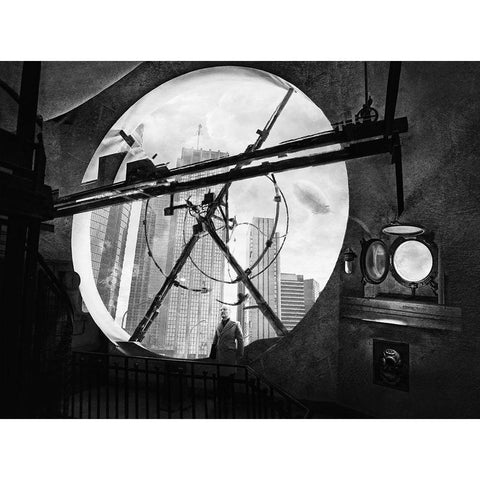 Steam World Black Modern Wood Framed Art Print with Double Matting by Maria Perez, Jose