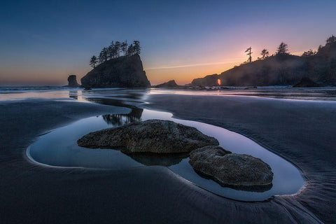 Twilight At Second Beach White Modern Wood Framed Art Print with Double Matting by Luo, Donald