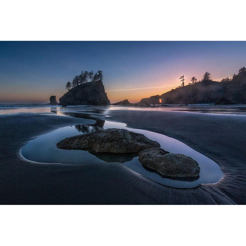 Twilight At Second Beach Gold Ornate Wood Framed Art Print with Double Matting by Luo, Donald