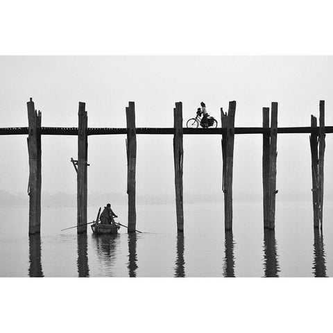U Bein Bridge (Myanmar) White Modern Wood Framed Art Print by Intarob, Sarawut