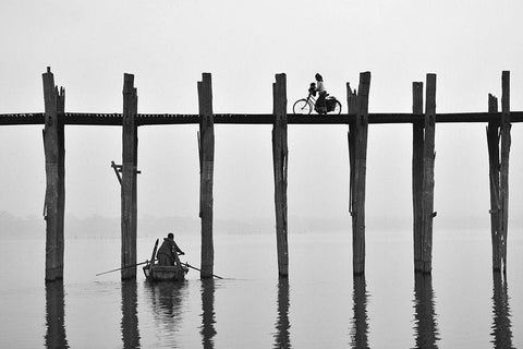 U Bein Bridge (Myanmar) Black Ornate Wood Framed Art Print with Double Matting by Intarob, Sarawut