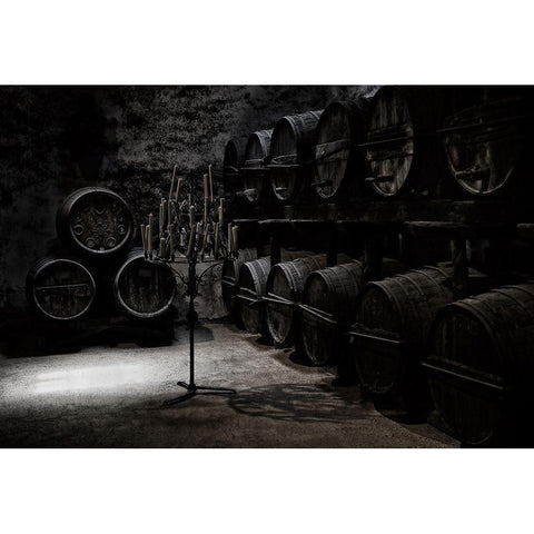 The Dark Atmosphere Of An Old Wine Cellar White Modern Wood Framed Art Print by Hawerkamp, Hans-Wolfgang